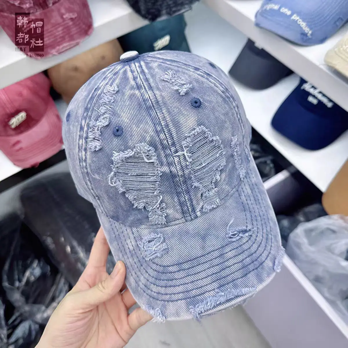 Women Distressed Beaded Cap Summer Face Smaller - Image 2