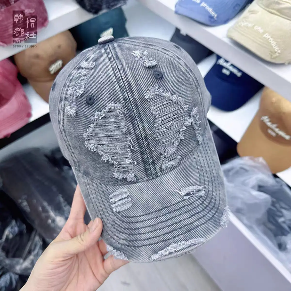 Women Distressed Beaded Cap Summer Face Smaller - Image 6