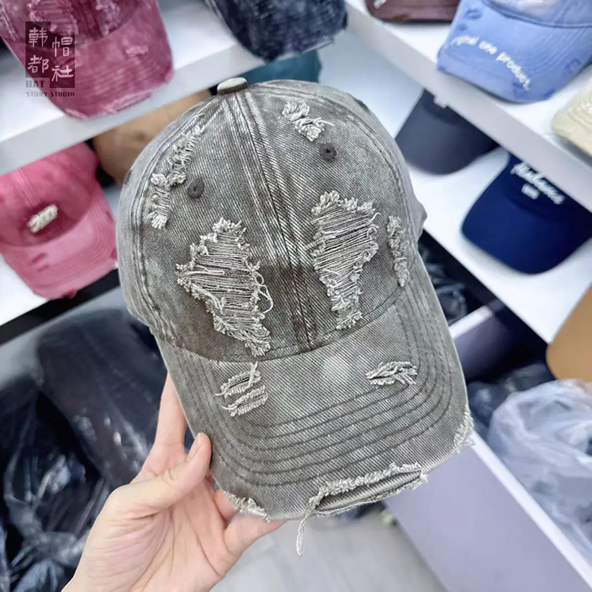 Women Distressed Beaded Cap Summer Face Smaller - Image 8