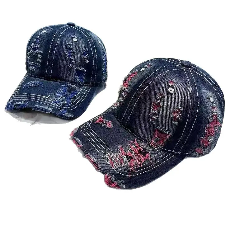 Retro Distressed Denim Baseball Cap with Duckbill Embroidery - Image 11