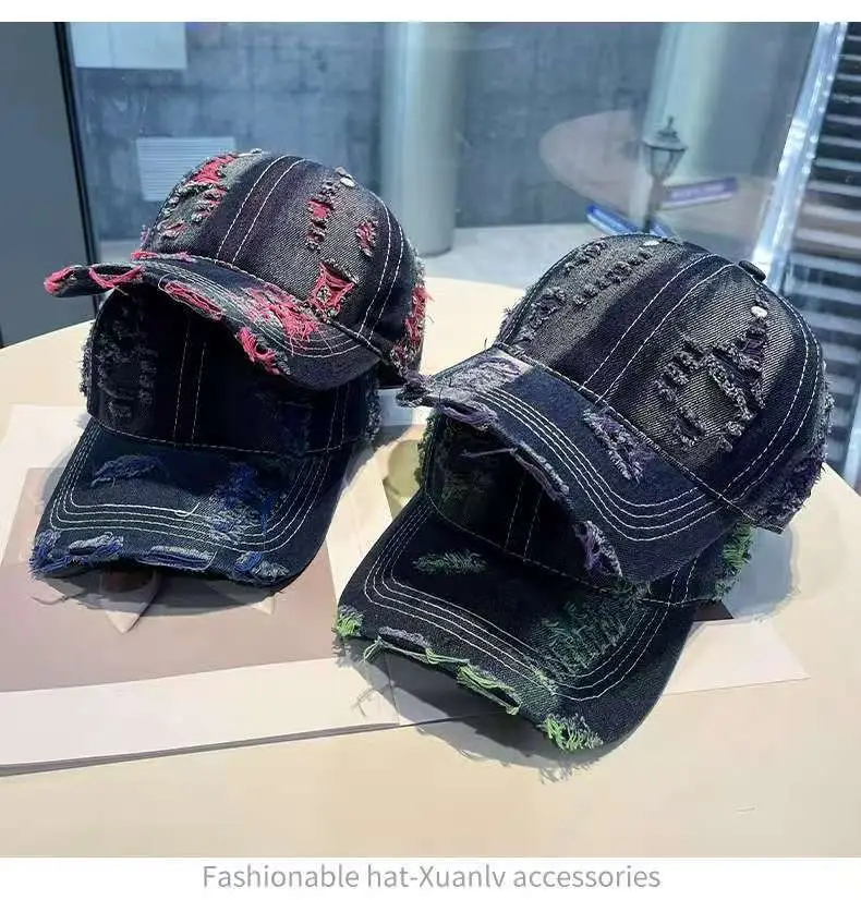 Retro Distressed Denim Baseball Cap with Duckbill Embroidery — feature 5