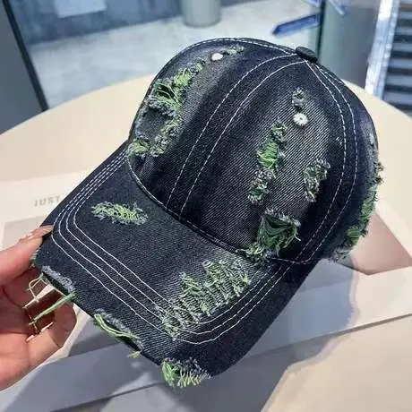 Retro Distressed Denim Baseball Cap with Duckbill Embroidery - Image 3