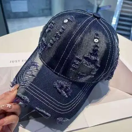 Retro Distressed Denim Baseball Cap with Duckbill Embroidery - Image 4
