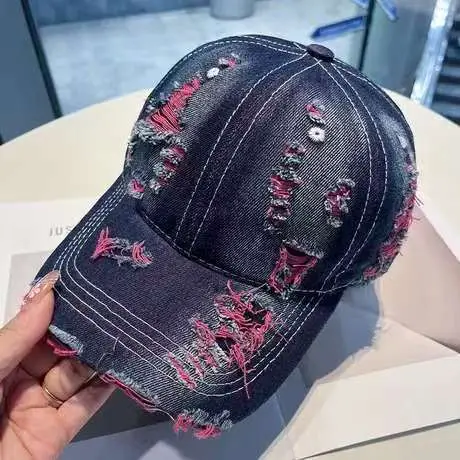 Retro Distressed Denim Baseball Cap with Duckbill Embroidery - Image 5