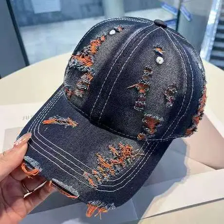 Retro Distressed Denim Baseball Cap with Duckbill Embroidery - Image 6