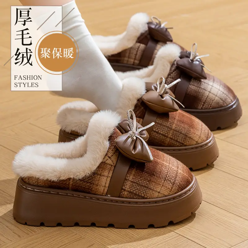 2025 Winter Bow Cotton Slippers Warm Indoor - Image 3