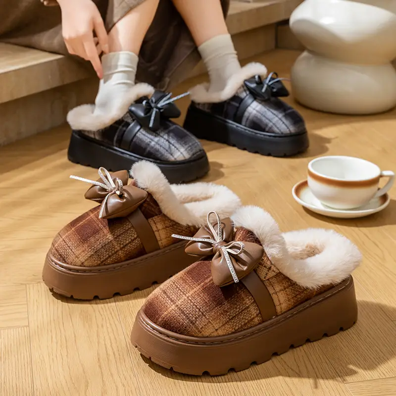 2025 Winter Bow Cotton Slippers Warm Indoor - Image 4