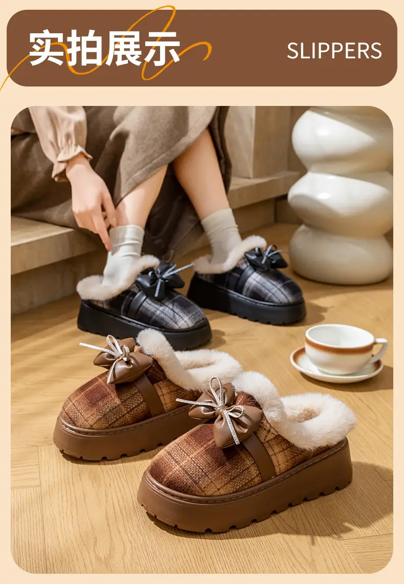 2025 Winter Bow Cotton Slippers Warm Indoor — feature 11