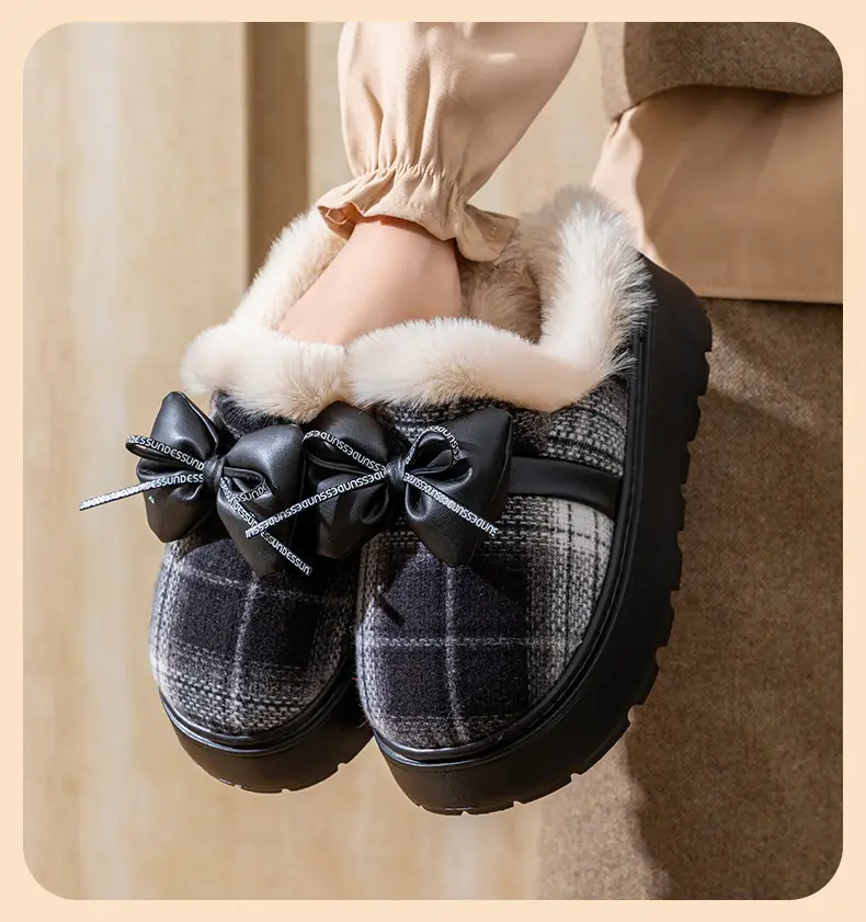 2025 Winter Bow Cotton Slippers Warm Indoor — feature 12
