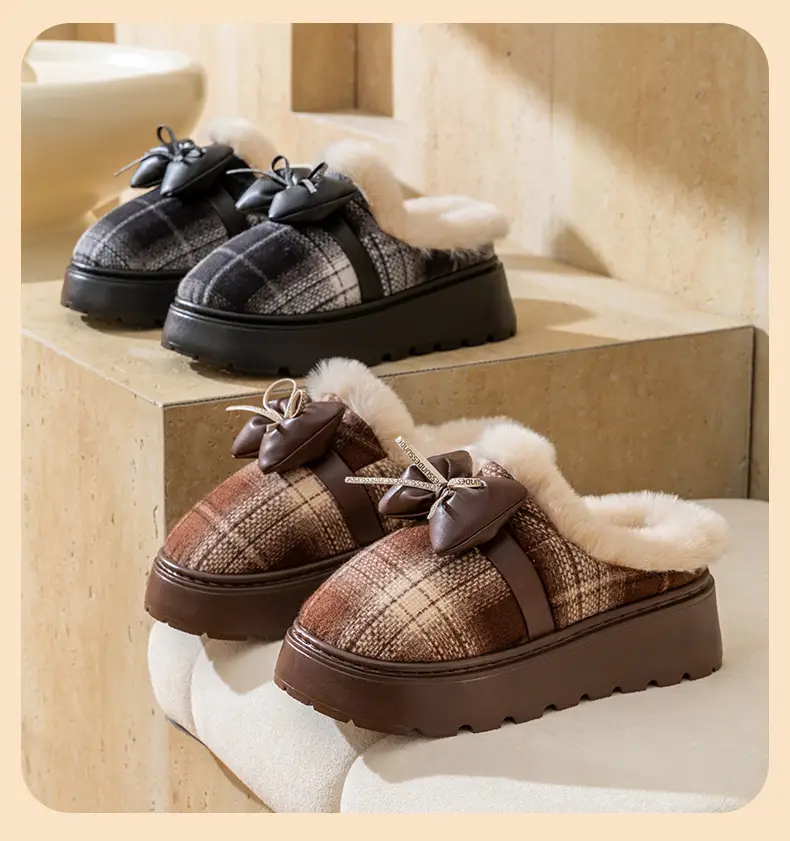 2025 Winter Bow Cotton Slippers Warm Indoor — feature 13