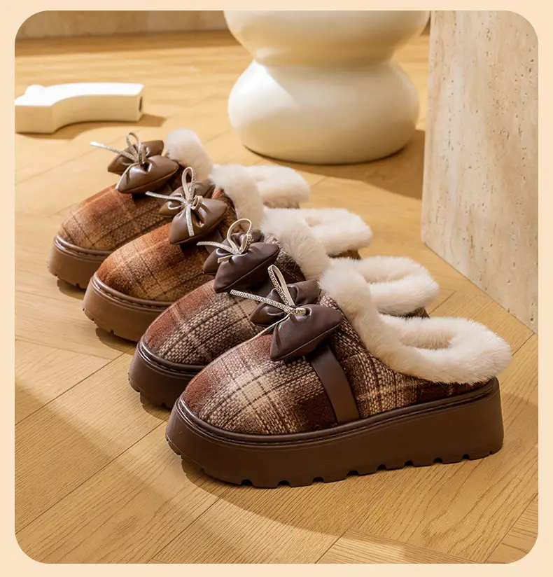 2025 Winter Bow Cotton Slippers Warm Indoor — feature 14