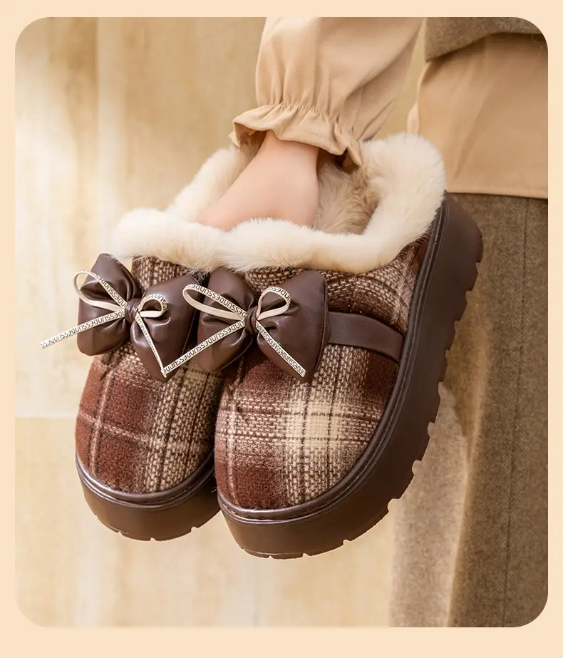 2025 Winter Bow Cotton Slippers Warm Indoor — feature 15