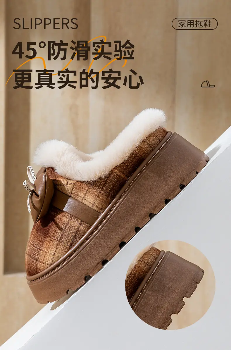 2025 Winter Bow Cotton Slippers Warm Indoor — feature 4
