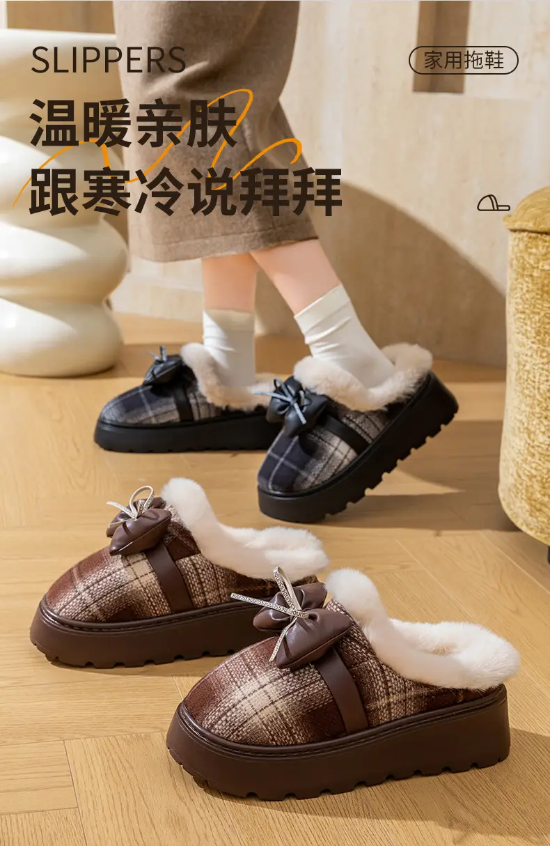 2025 Winter Bow Cotton Slippers Warm Indoor — feature 5