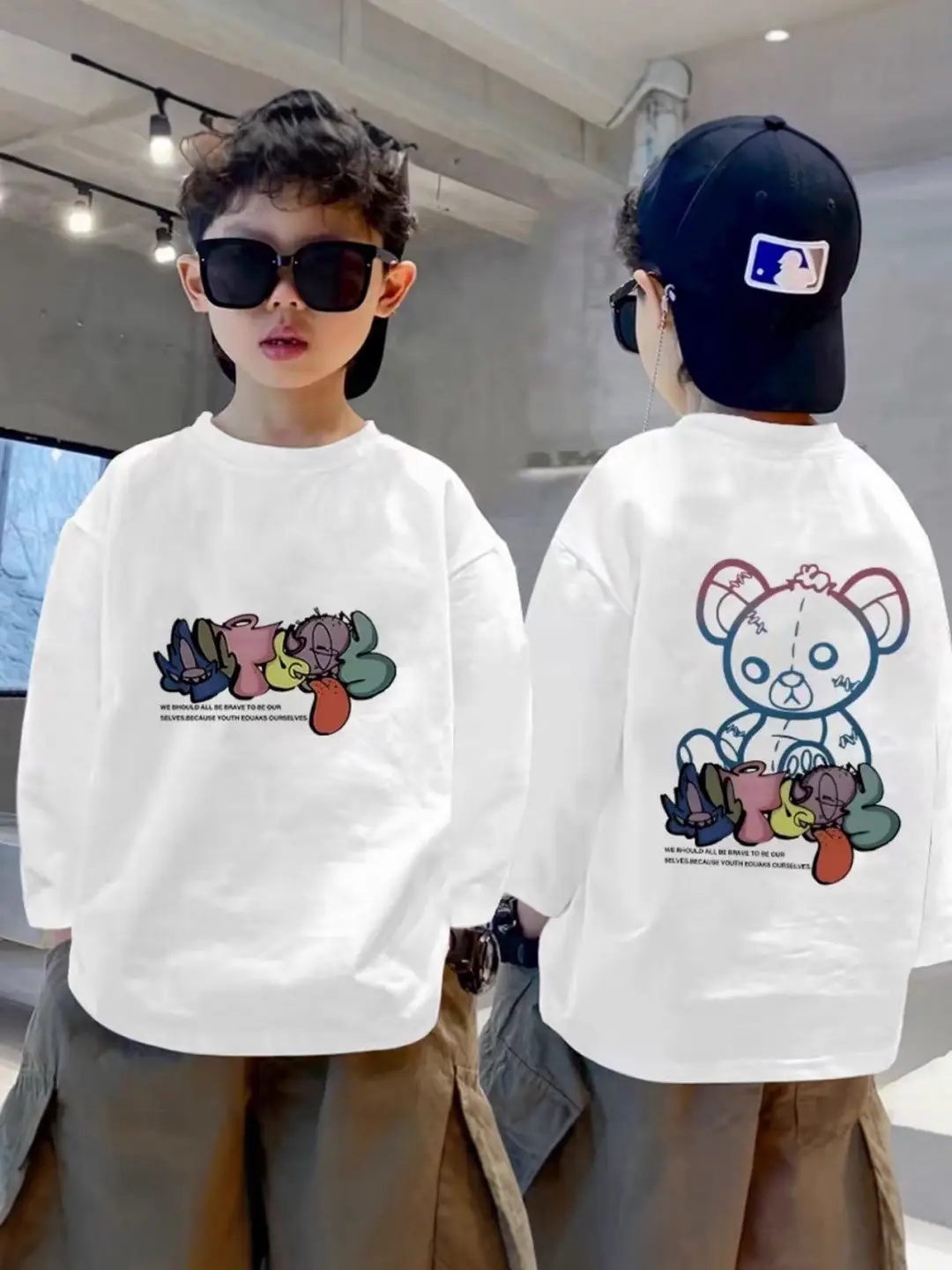 Boys Pure Cotton Korean Style Printed T-Shirt White Medium Large - Image 12