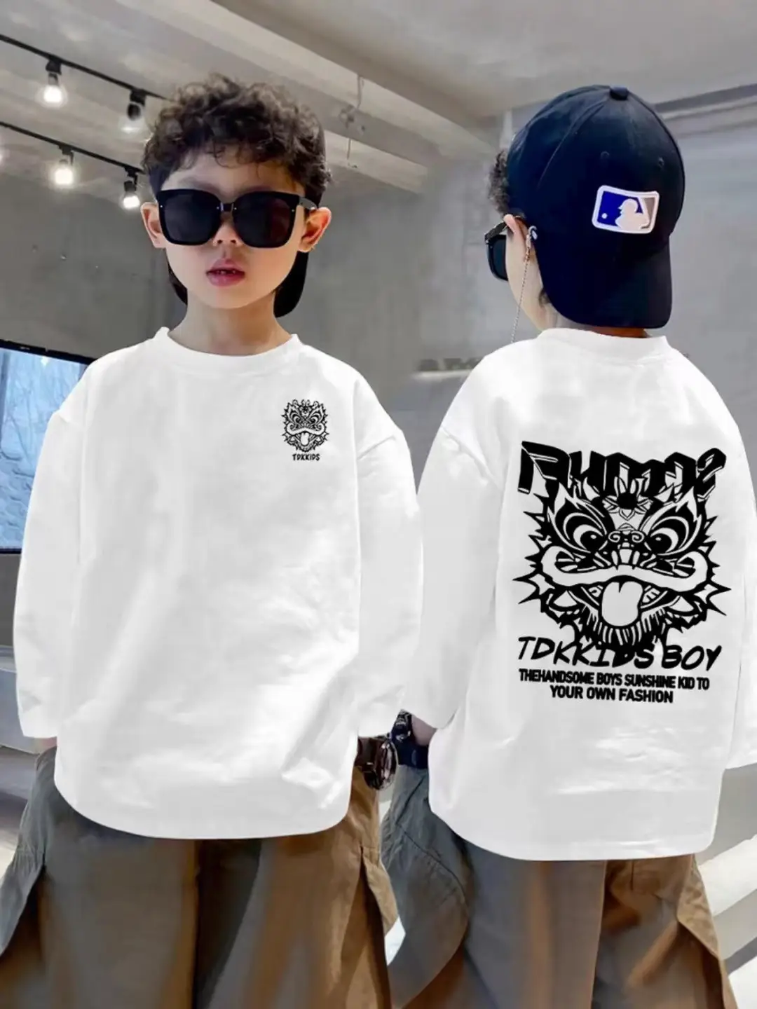 Boys Pure Cotton Korean Style Printed T-Shirt White Medium Large - Image 14