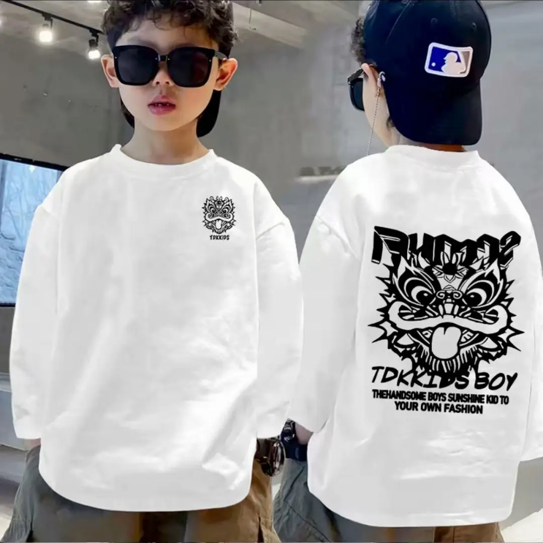 Boys Pure Cotton Korean Style Printed T-Shirt White Medium Large - Image 4