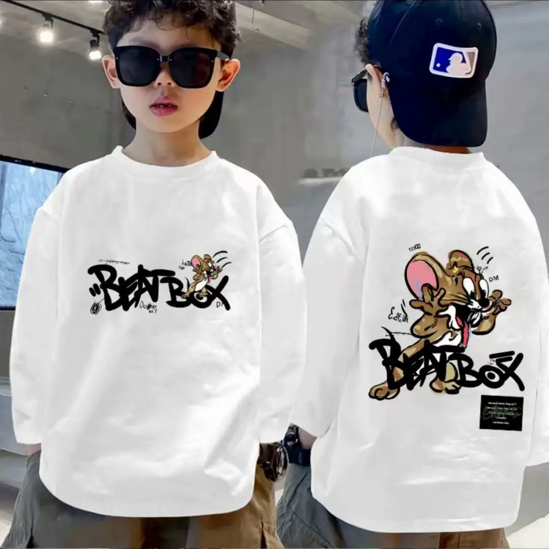 Boys Pure Cotton Korean Style Printed T-Shirt White Medium Large - Image 6