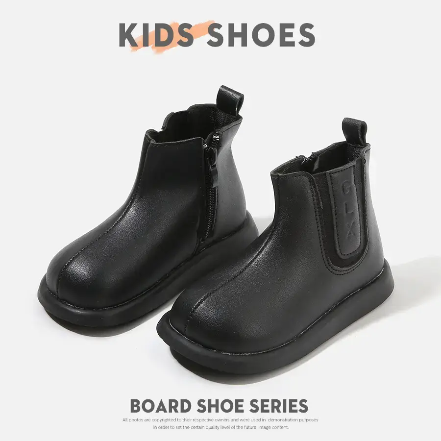 Kids Leather Boots Black Small Soft Sole - Image 5