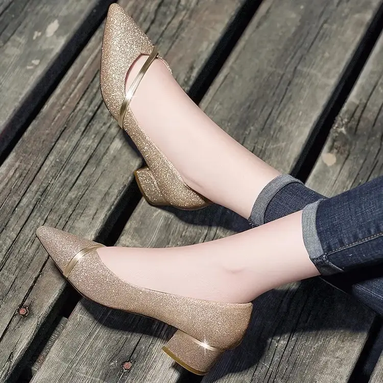 2025 Women's Silver Chunky Heel Slip-On Shoes — feature 4