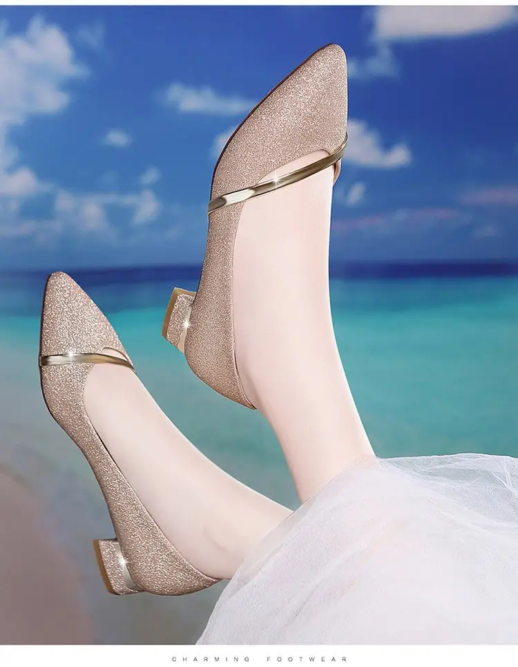 2025 Women's Silver Chunky Heel Slip-On Shoes — feature 5