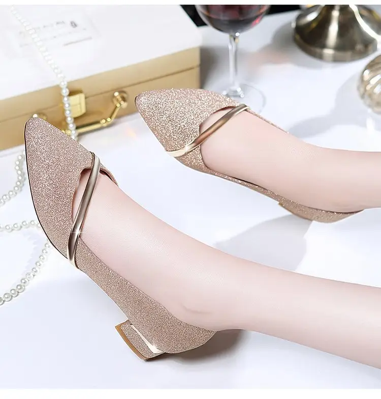 2025 Women's Silver Chunky Heel Slip-On Shoes — feature 7