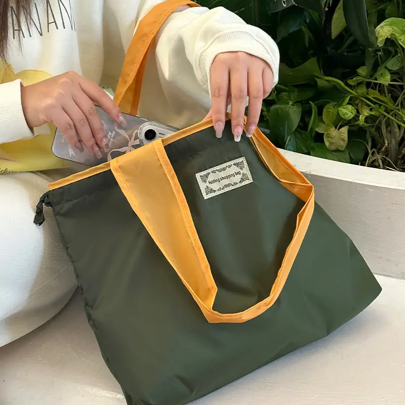 Large Drawstring Eco-Friendly Green Grocery Bag - Image 10