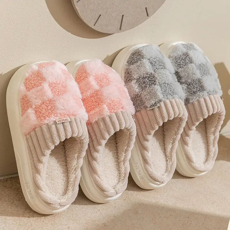 Women's Pink Plush Cotton Winter Slippers