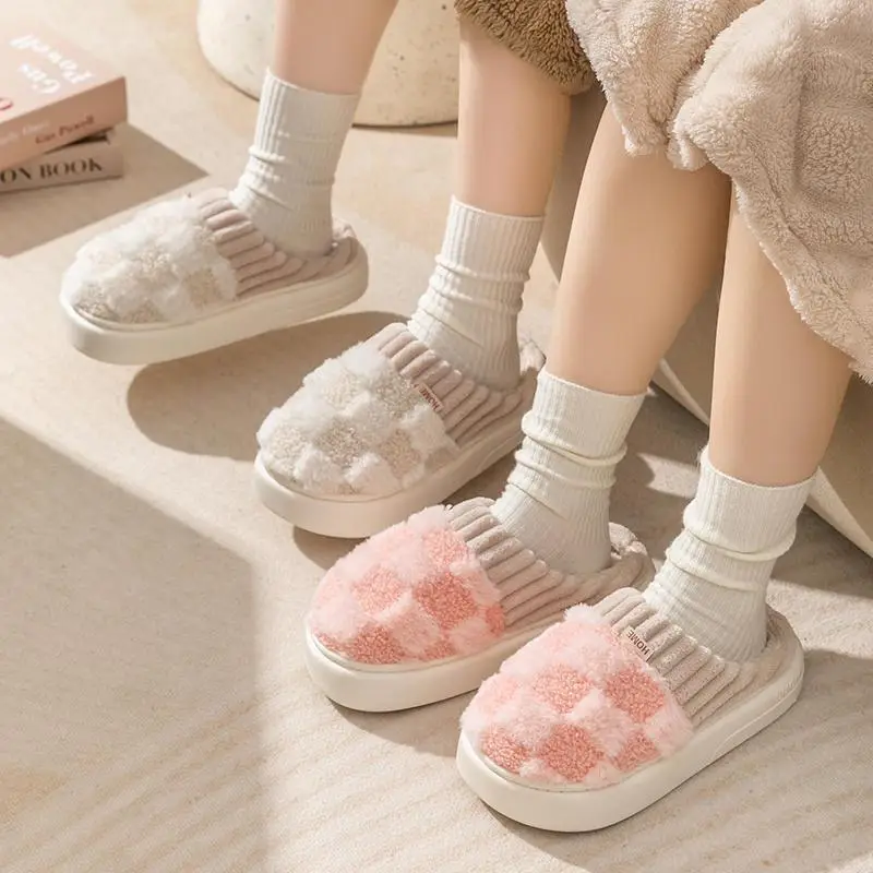 Women's Pink Plush Cotton Winter Slippers