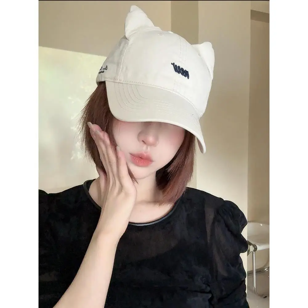 Kitten Ears Baseball Cap for Women Black Sweet Elegant - Image 10