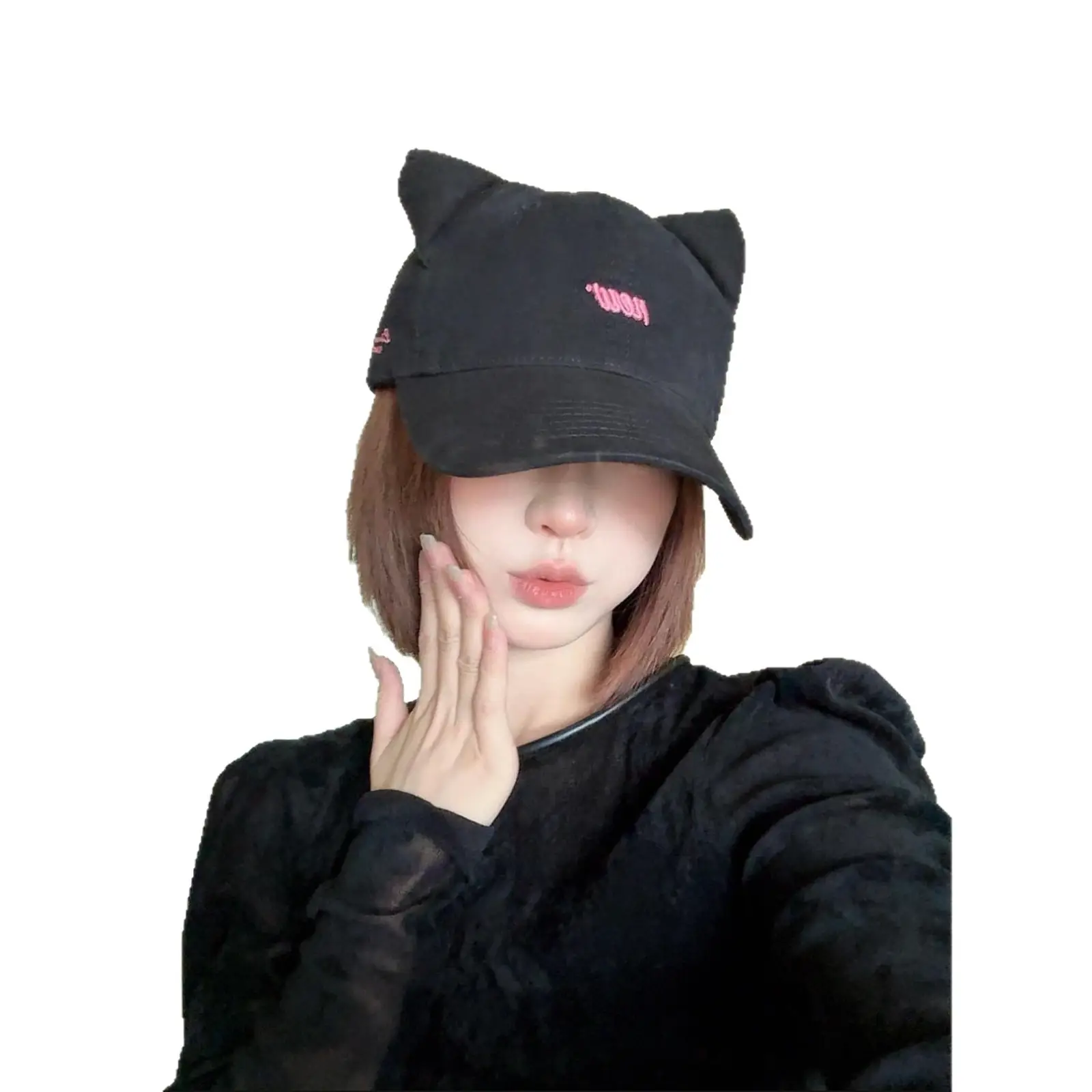 Kitten Ears Baseball Cap for Women Black Sweet Elegant - Image 11