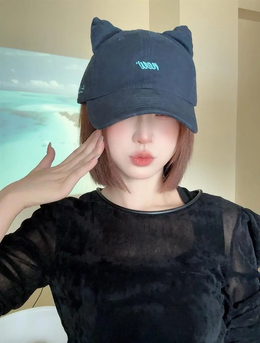 Kitten Ears Baseball Cap for Women Black Sweet Elegant — feature 1