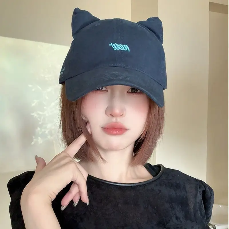 Kitten Ears Baseball Cap for Women Black Sweet Elegant — feature 2