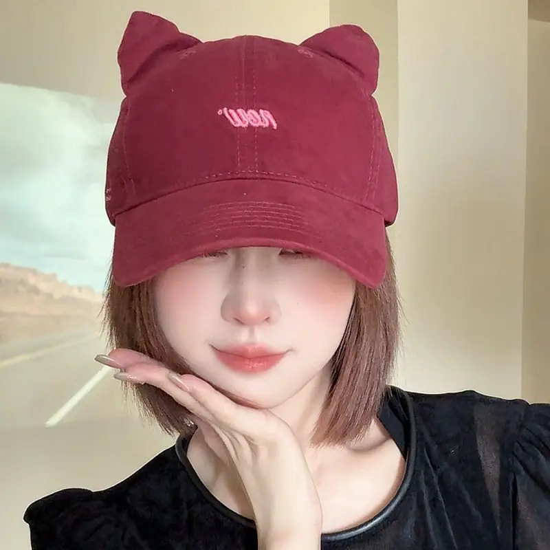 Kitten Ears Baseball Cap for Women Black Sweet Elegant — feature 4