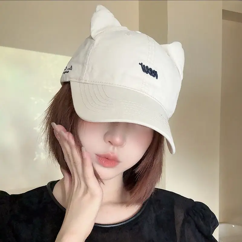 Kitten Ears Baseball Cap for Women Black Sweet Elegant — feature 6