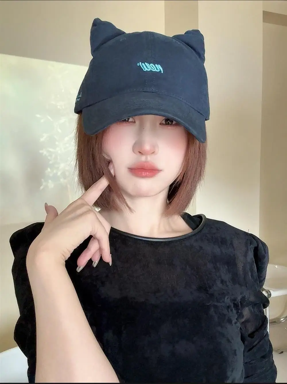 Kitten Ears Baseball Cap for Women Black Sweet Elegant — feature 7