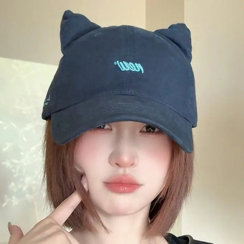 Kitten Ears Baseball Cap for Women Black Sweet Elegant - Image 5