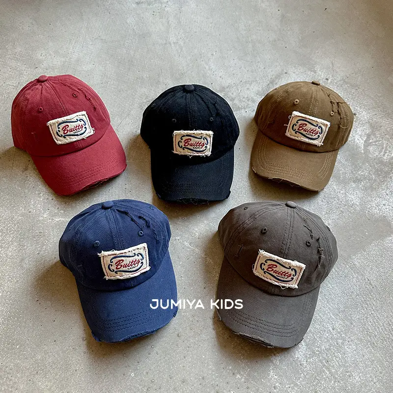 Korean Style Ripped Duckbill Cap for Kids Brown - Image 16
