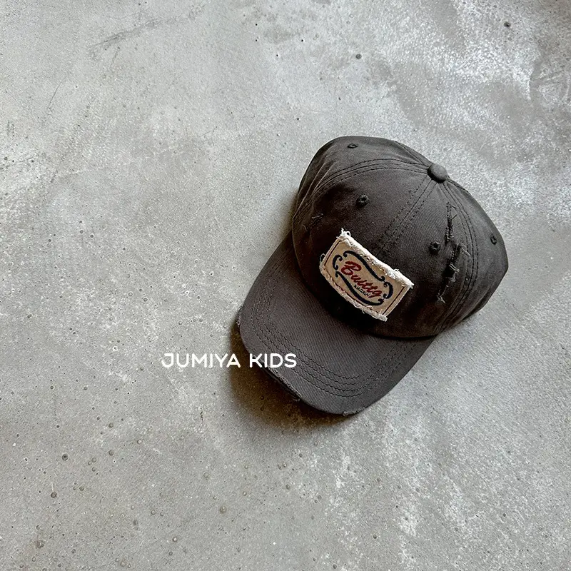 Korean Style Ripped Duckbill Cap for Kids Brown - Image 10