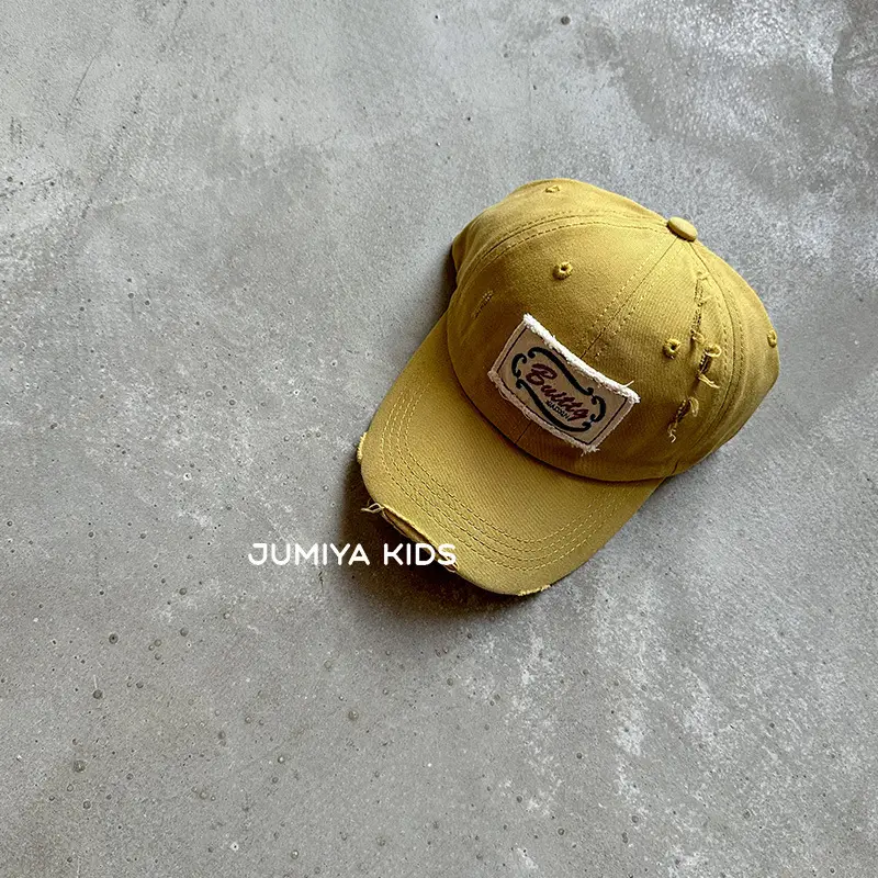 Korean Style Ripped Duckbill Cap for Kids Brown - Image 4