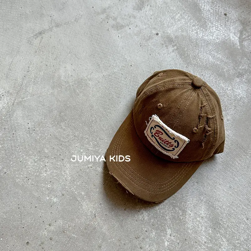 Korean Style Ripped Duckbill Cap for Kids Brown - Image 9