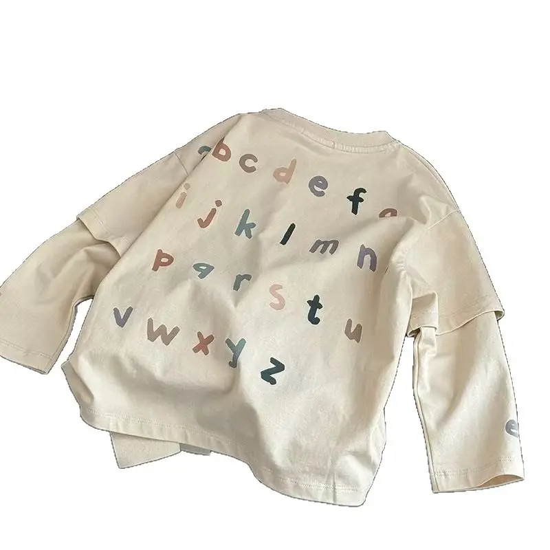Brown Long Sleeve T-Shirt for Boys with Letter Print - Image 7