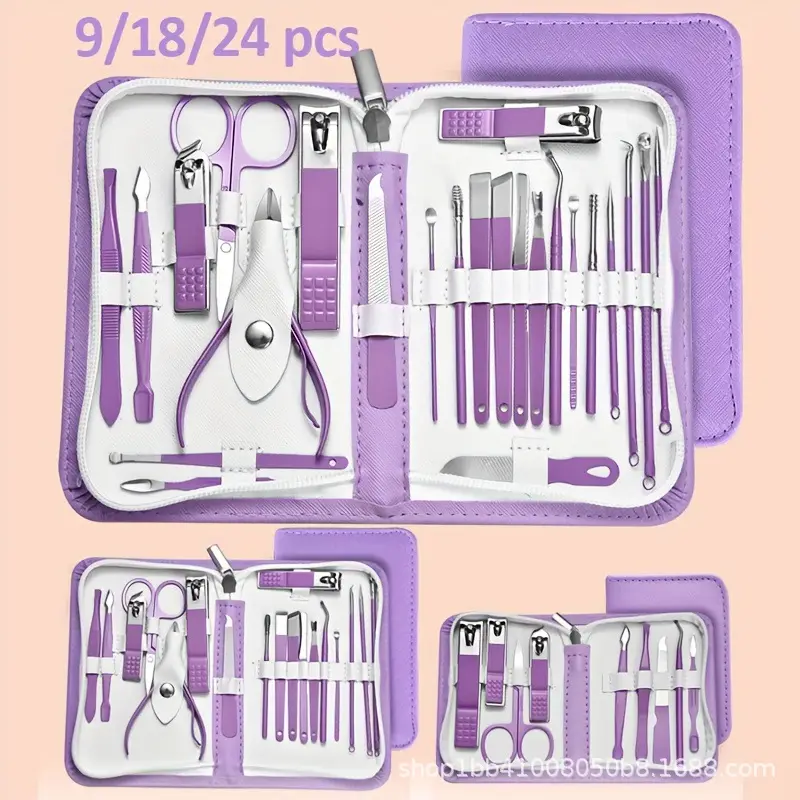 Purple Nail Art Set 9-30 Pieces for Manicure Tools