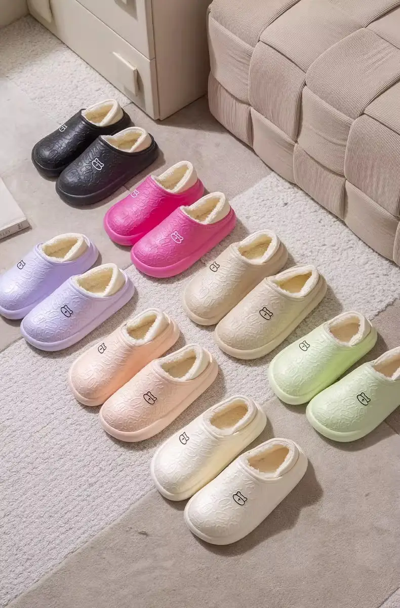 Autumn and Winter New Style Outer Wear Fleece-Lined Postpartum Bear Cotton Slippers for Women, Warm, Waterproof, Non-Slip, Home, Thick-Soled Bag Heels — feature 10