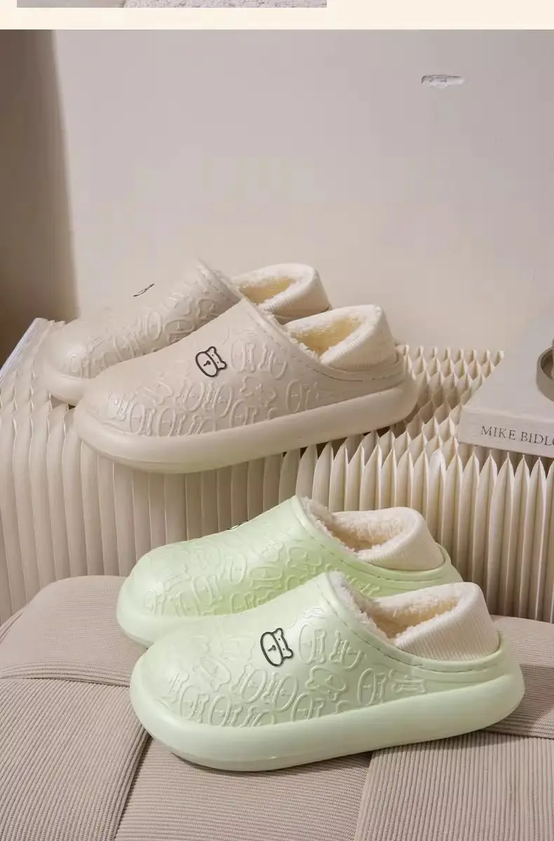Autumn and Winter New Style Outer Wear Fleece-Lined Postpartum Bear Cotton Slippers for Women, Warm, Waterproof, Non-Slip, Home, Thick-Soled Bag Heels — feature 14