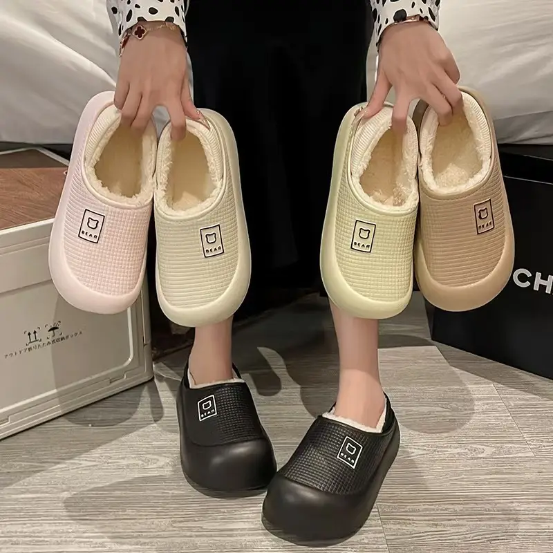Waterproof Cotton Slippers for Women, Winter 2025 New Style, Home Non-Slip Outer Wear, Fleece-Lined Warm Heel Cotton Shoes for Men, Winter — feature 17