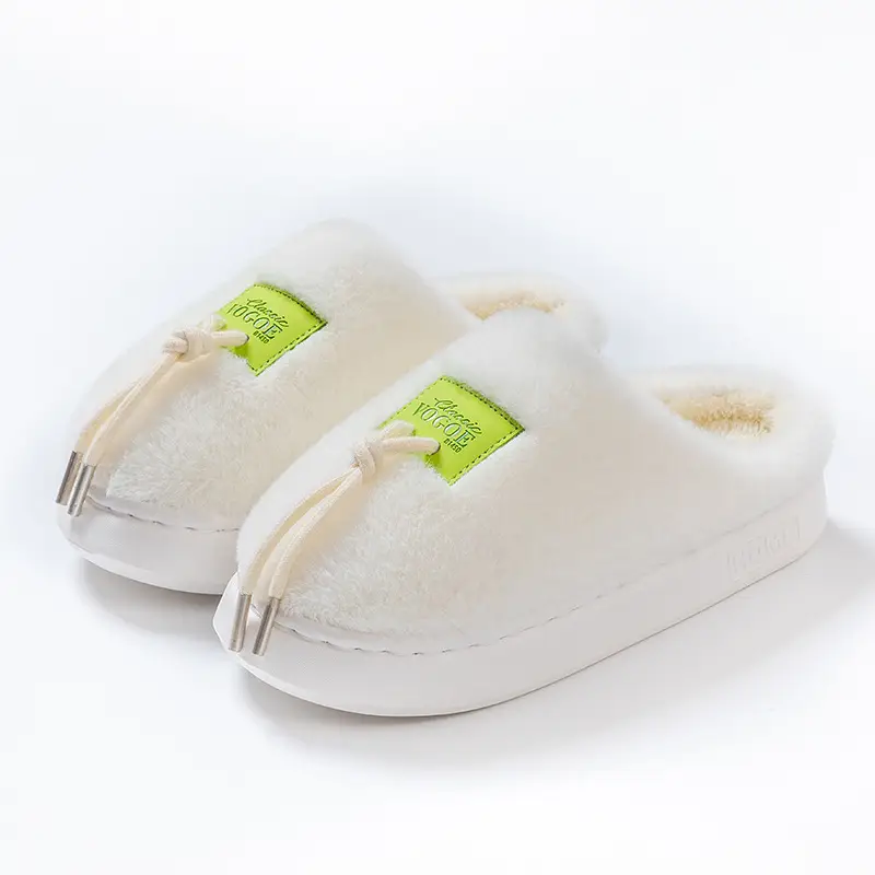 Shoe Laces Decorative Couple Indoor Home Slippers with a Soft Cushion Feel, Maternity Slippers for Women, Autumn and Winter Warm Plush Cotton Slippers for Men - Image 2