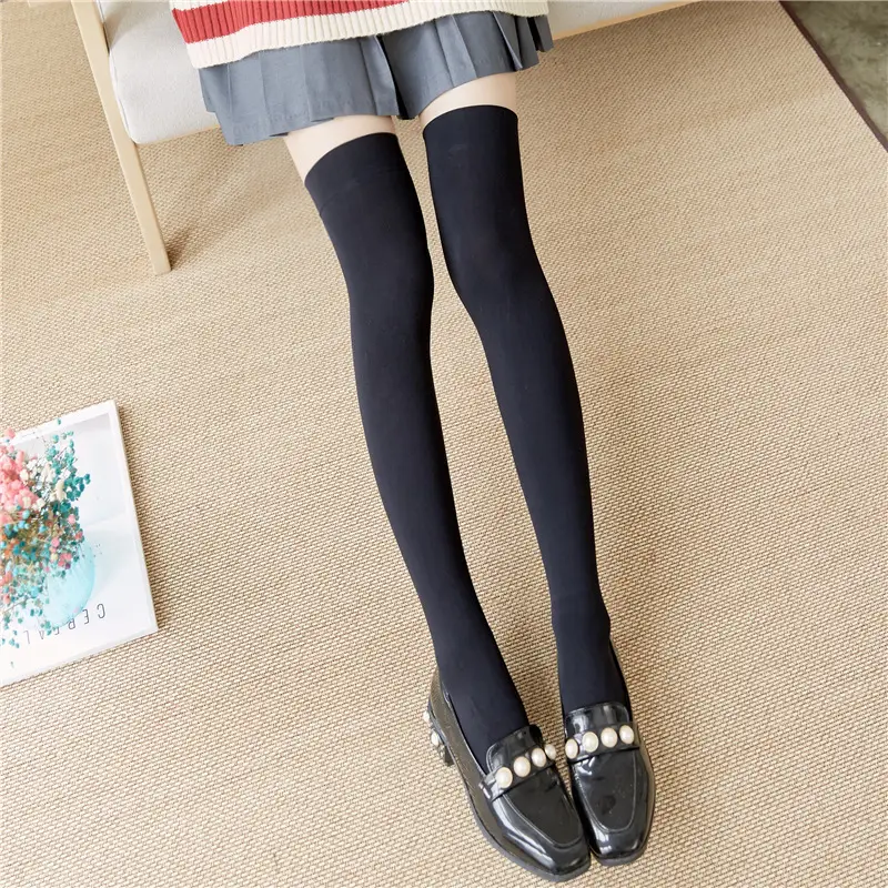 Solid Color Velvet Over-The-Knee Socks Jk Black and White Stockings Thin Sexy Slimming Look Versatile Long Thigh Socks B06