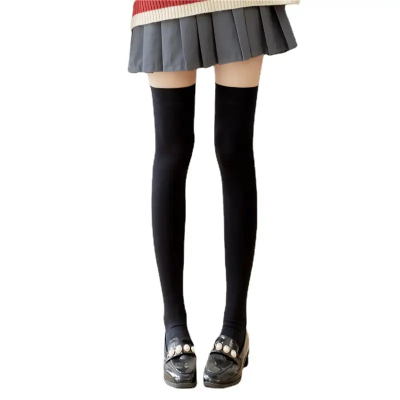 Solid Color Velvet Over-The-Knee Socks Jk Black and White Stockings Thin Sexy Slimming Look Versatile Long Thigh Socks B06