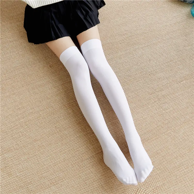 Solid Color Velvet Over-The-Knee Socks Jk Black and White Stockings Thin Sexy Slimming Look Versatile Long Thigh Socks B06